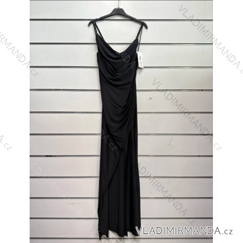 Šaty dlhé spoločenské na ramienka dámske (S/M ONE SIZE) TALIANSKA MÓDA IMPSH246539 Čierna S/M