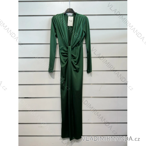 Šaty dlhé spoločenské dlhý rukáv dámske (S/M ONE SIZE) TALIANSKA MÓDA IMPSH235438 tmavo zelená S/M