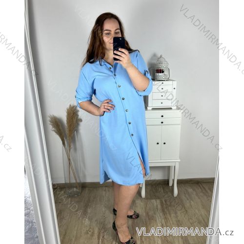 Šaty košeľové dlhý rukáv dámske nadrozmer (2XL/3XL ONE SIZE) TALIANSKA MÓDA IMC240051/DR 2XL/3XL svetlo modrá