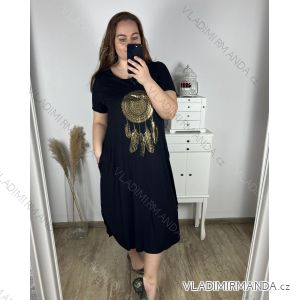 Šaty maxi dlouhé oversize volnočasové krátký rukáv dámské viskoza nadrozměr (2XL/3XL ONE SIZE) ITALSKÁ MÓDA IMD22450