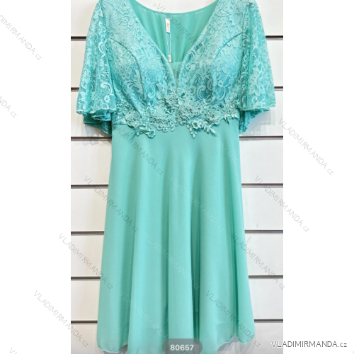 Šaty společenské krátký rukáv dámské (S/M ONE SIZE) ITALSKÁ MÓDA IMPSH2480657 zelená S / M