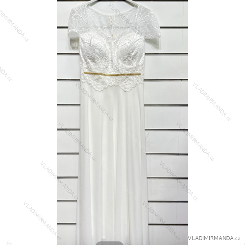 Šaty dlouhé společenské krátký rukáv dámské (S/M ONE SIZE) ITALSKÁ MÓDA IMPSH2480706 biela S / M