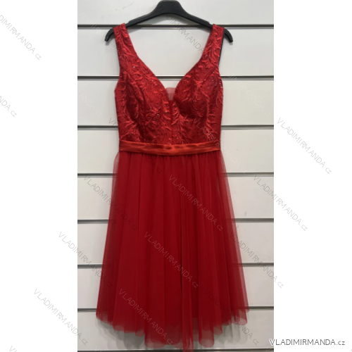 Šaty krátké společenské na ramínka dámské (S/M ONE SIZE) ITALSKÁ MÓDA IMPSH24C612 červená S / M