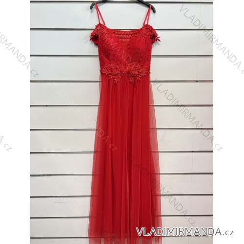 Šaty dlhé spoločenské na ramienka dámske (S/M ONE SIZE) TALIANSKA MÓDA IMPSH24L633 červená S/M