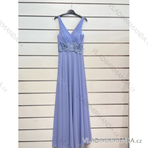 Šaty dlhé spoločenské na ramienka dámske (S/M ONE SIZE) TALIANSKA MÓDA IMPSH2480628 svetlo modrá S/M