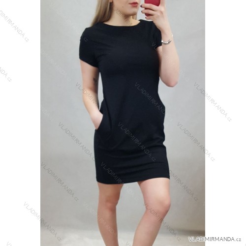 Šaty klasik krátky rukáv s vreckami dámske (UNI M / L) TALIANSKÁ MÓDA IMD22CLASIK/DU ČERNÁ
