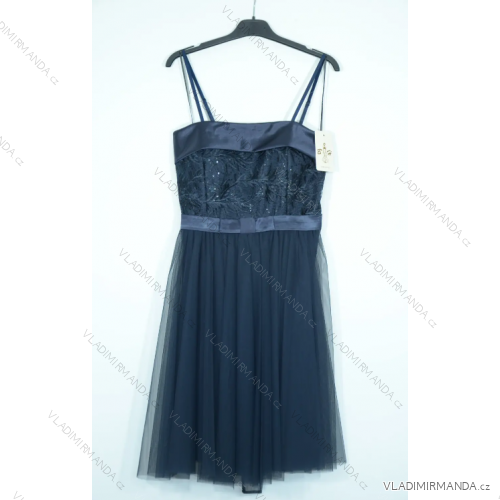 Šaty krátke spoločenské na ramienka dámske (S/M ONE SIZE) TALIANSKA MÓDA IMPSH24610 tmavo modrá S / M