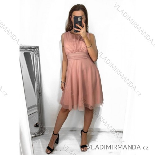 Šaty elegantné spoločenské široké ramienka dámske (S/M ONE SIZE) TALIANSKA MÓDA IMPSH2420821 ružová S / M