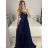 Šaty dlhé spoločenské na ramienka dámske (S/M ONE SIZE) TALIANSKA MÓDA IMPSH24F8001/DU S / M tmavo modrá