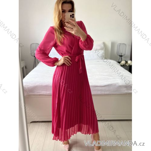 Šaty elegantné dlhé šifonové dlhý rukáv dámske (S/M ONE SIZE) TALIANSKA MÓDA IM424LEONA