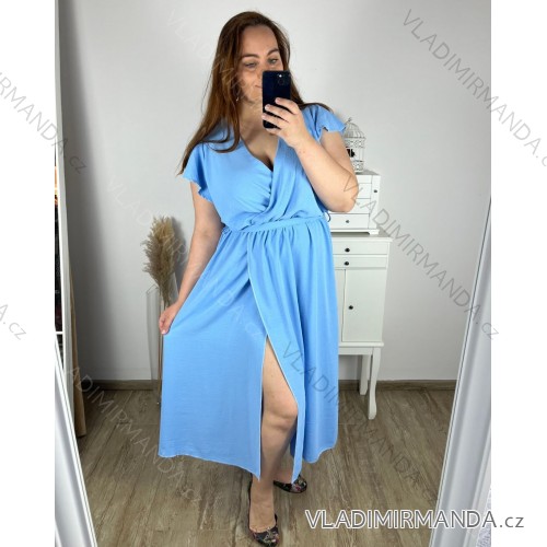 Šaty letné krátky rukáv dámske nadrozmer (2XL/3XL ONE SIZE) TALIANSKA MÓDA IMWQ24069/DU 2XL/3XL svetlo modrá