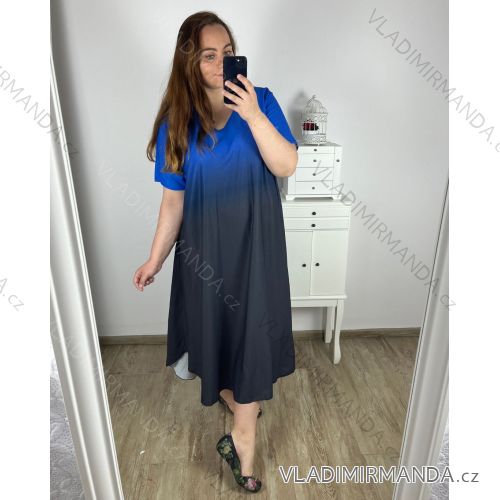 Šaty letné krátky rukáv dámske nadrozmer (3XL/4XL ONE SIZE) TALIANSKA MÓDA IMWQ24076-/DUR 3XL / 4XL modrá královská