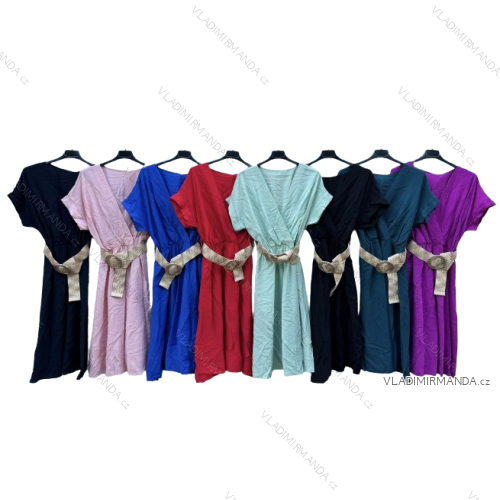 Šaty letné s opaskom krátky rukáv dámske (S/M ONE SIZE) TALIANSKA MODA IMD24031