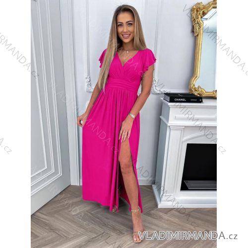 Šaty dlhé letné krátky rukáv dámske (S/M ONE SIZE) TALIANSKA MODA IMD24061