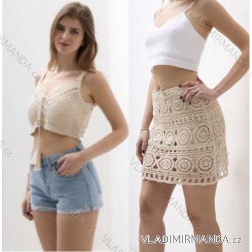 Súprava letná čipková croptop a sukňa dámska (S/M ONE SIZE) TALIANSKA MÓDA IMWBK24056