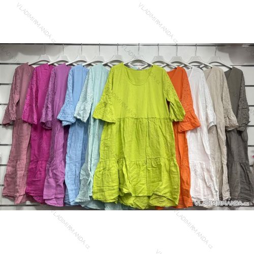 Šaty ľanové krátky rukáv dámske (S/M ONE SIZE) TALIANSKA MÓDA IMWM24068