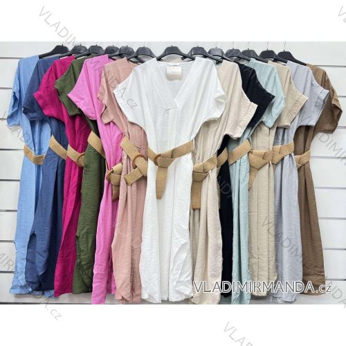 Šaty letné s opaskom krátky rukáv dámske (S/M/L ONE SIZE) TALIANSKA MÓDA IMWCP24155