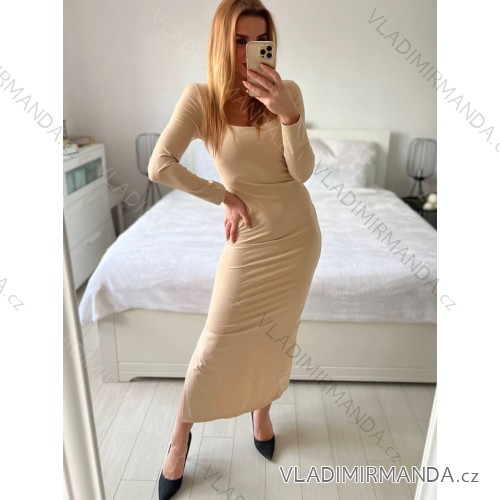 Šaty dlouhé dlouhý rukáv dámská (S/M ONE SIZE) ITALSKÁ MÓDA IMM23M29999/DU -   béžová -   S / M