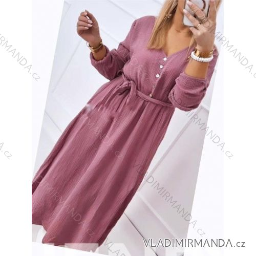 Šaty dlhé mušelín dlhý rukáv dámske (S/M/L ONE SIZE) TALIANSKA MÓDA IMWBH24053