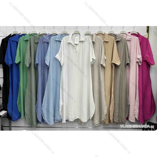 Šaty košeľové prodlžené krátký rukáv dámske (S/M/L ONE SIZE) TALIANSKA MÓDA IMWBH24059