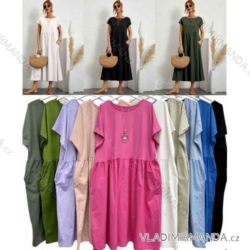 Šaty dlhé letné krátky rukáv dámske nadrozmer (56/58 ONE SIZE) TALIANSKA MÓDA IMWT24029