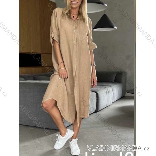 Šaty oversize 3/4 dlhý rukáv ľanové dámske (S/M/L ONE SIZE) TALIANSKA MÓDA IMWAD24082