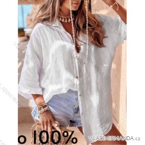 Košeľa oversize ľanová 3/4 dlhý rukáv dámska (S/M/L ONE SIZE) TALIANSKA MÓDA IMWAD24087