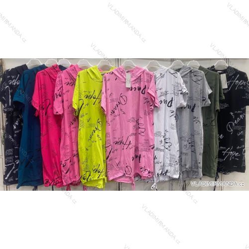 Tunika predĺžená oversize krátky rukáv s kapucňou nadrozmer (50/52/54 ONE SIZE) TALIANSKA MÓDA IMC24118