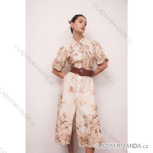 Šaty elegantné košeľové s opaskom 3/4 dlhý rukáv dámske (S/M ONE SIZE) TALIANSKA MÓDA IMM24M3457