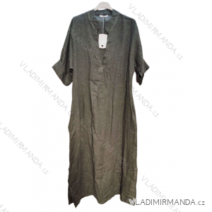 Šaty lněné dlhé letný krátký rukáv dámske nadrozmer (46/48 ONE SIZE) TALIANSKA MÓDA IMWEC24048