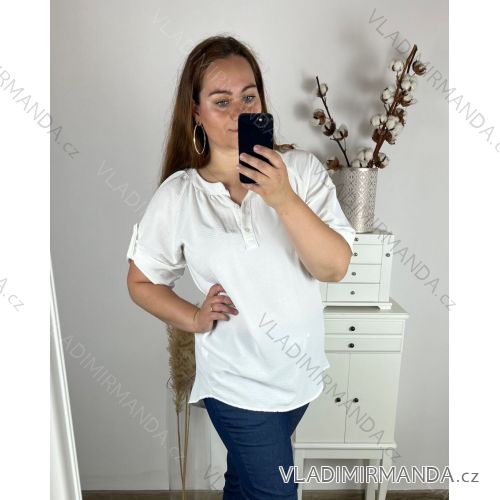 Tunika elegantný krátky rukáv dámska nadrozmer (2XL/3XL ONE SIZE) TALIANSKA MODA IM424117/DUR -   biela -   2LX/3XL