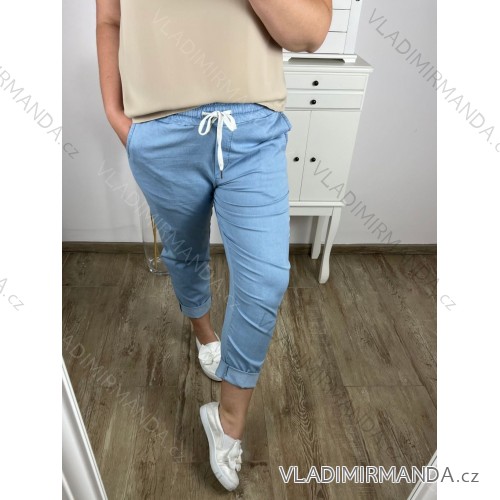 Nohavice  s opaskom dámske nadrozmer (XL/2XL/3XL ONE SIZE) TALIANSKA MóDA IM424211/DR 2XL/3XL svetlo modrá