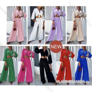 Súprava elegantné nohavice a croptop dámska (S/M ONE SIZE) TALIANSKA MÓDA IMWB24054