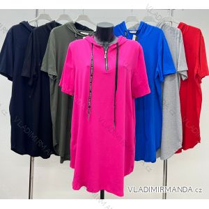 Tunika predĺžená s kapucňou krátky rukáv dámska nadrozmer (52/54/56 ONE SIZE) TALIANSKA MODA IM424359