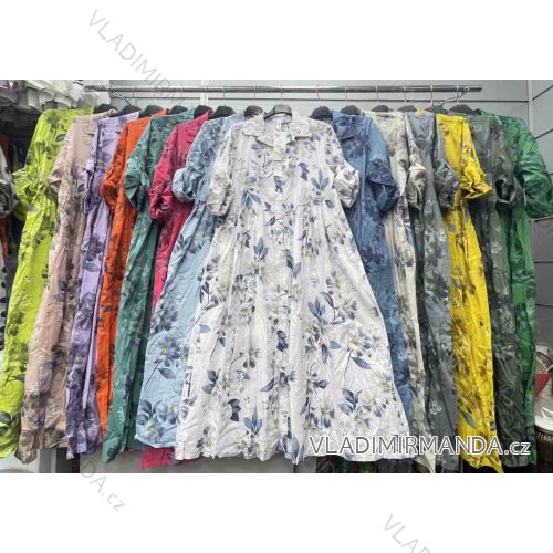 Šaty dlhé košeľové krátky rukáv dámske (S/M/L ONE SIZE) TALIANSKA MÓDA IMWGL24021