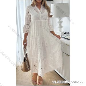 Šaty dlhé krajkové madeira letné boho bavlnené 3/4 krátky rukáv dámske (S/M/L ONE SIZE) TALIANSKA MÓDA IMWAD24090