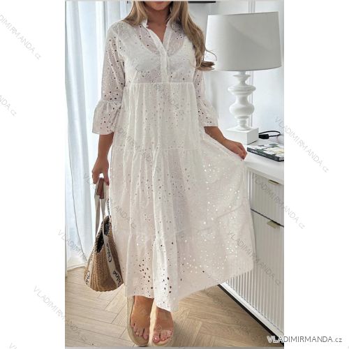 Šaty dlhé krajkové madeira letné boho bavlnené 3/4 krátky rukáv dámske (S/M/L ONE SIZE) TALIANSKA MÓDA IMWAD24090
