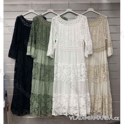 Šaty dlhé krajkové 3/4 dlhý rukáv dámske nadrozmer (42/44/46 ONE SIZE) TALIANSKA MÓDA IMWGS24398