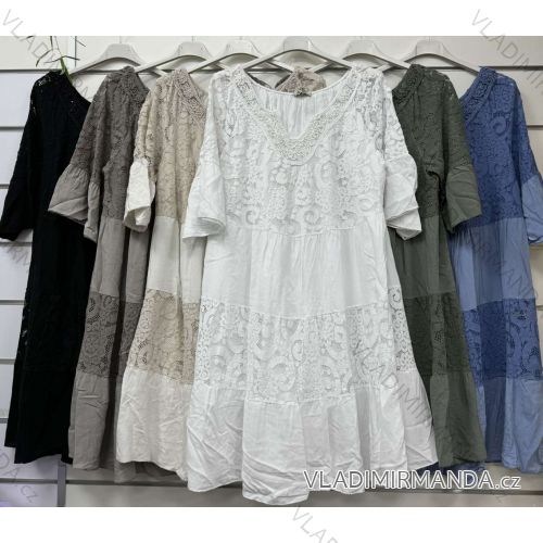 Šaty krajkové Boho krátky rukáv dámske (46/50 ONE SIZE) TALIANSKA MÓDA IMWF24002