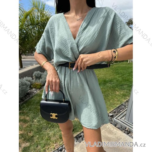 Šaty letný krátky rukáv mušelín dámske (S/M/L ONE SIZE) TALIANSKA MÓDA IMWAE24096