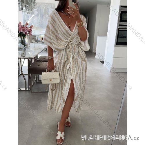 Šaty dlhé mušelínové krátky rukáv dámske (S/M/L ONE SIZE) TALIANSKA MÓDA IMWGB24002