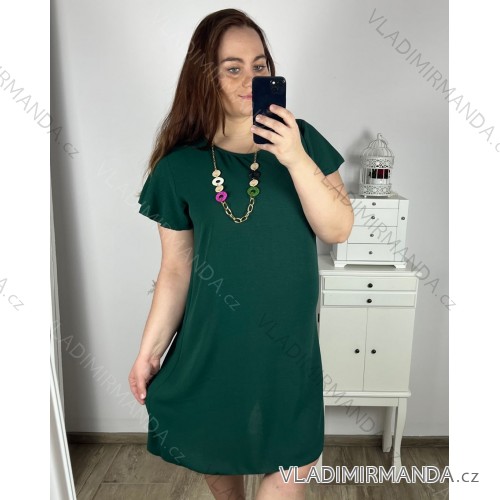 Šaty oversize krátky rukáv dámske nadrozmer (46/50 ONE SIZE) TALIANSKA MÓDA IMBM24077 zelená smaragdová 48/50