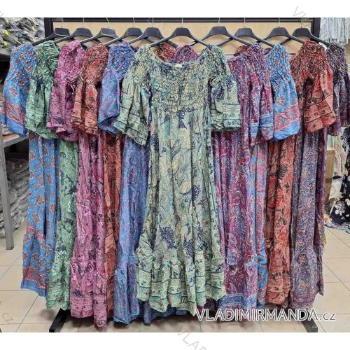 Šaty dlhé letné indické krátky rukáv dámske (S/M/L ONE SIZE) INDICKÁ MÓDA IMWKA24448