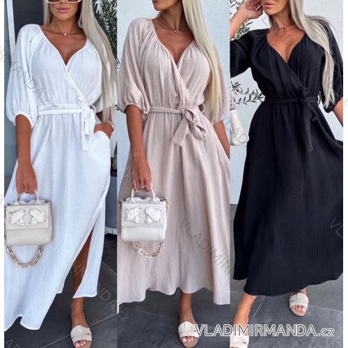 Šaty dlhé letné mušelínové 3/4 dlhý rukáv dámske (S/M/L ONE SIZE) TALIANSKA MÓDA IMWGB24045