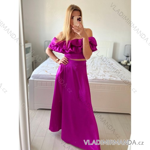 Souprava letní saténová tunika a sukně  dámská (S/M/L ONE SIZE) ITALSKÁ MÓDA IMWAS24002/DU -   růžová fuchsiová -   M / L