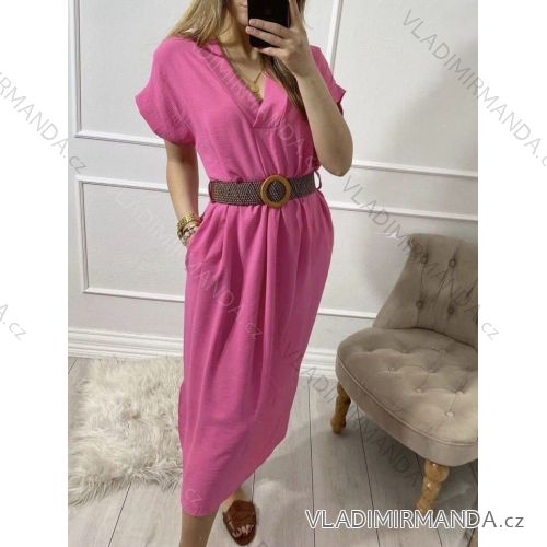 Šaty s opaskom krátky rukáv dámske (S/M ONE SIZE) TALIANSKA MÓDA IMHMS24242