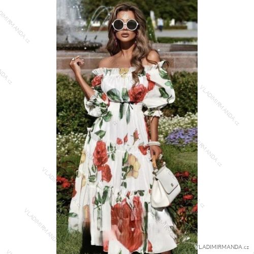 šaty letné carmen dlhé kvetované dámske (S/M ONE SIZE) TALIANSKA MÓDA IMHMS24264