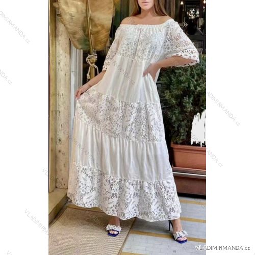 šaty boho krajkové carmen rukáv dámske (S/M ONE SIZE) TALIANSKA MÓDA IMHMS24266
