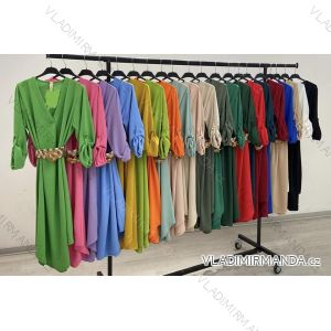 Šaty voľnočasové s opaskom dlhý rukáv dámske (S/M/L ONE SIZE) TALIANSKA MÓDA IMHMS24289