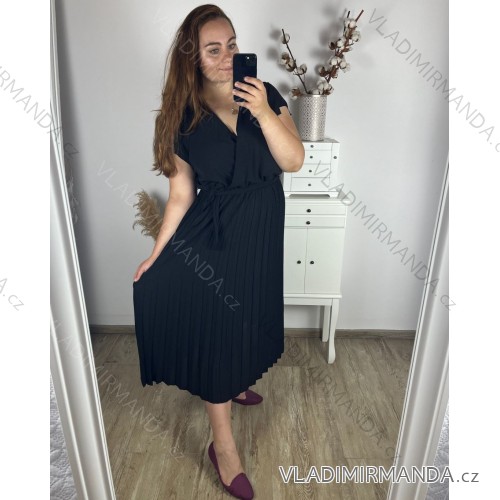 Šaty letné krátky rukáv dámske nadrozmer (3XL/4XL ONE SIZE) TALIANSKA MÓDA IMWQ24133/DR -   čierna
 -   3XL / 4XL
